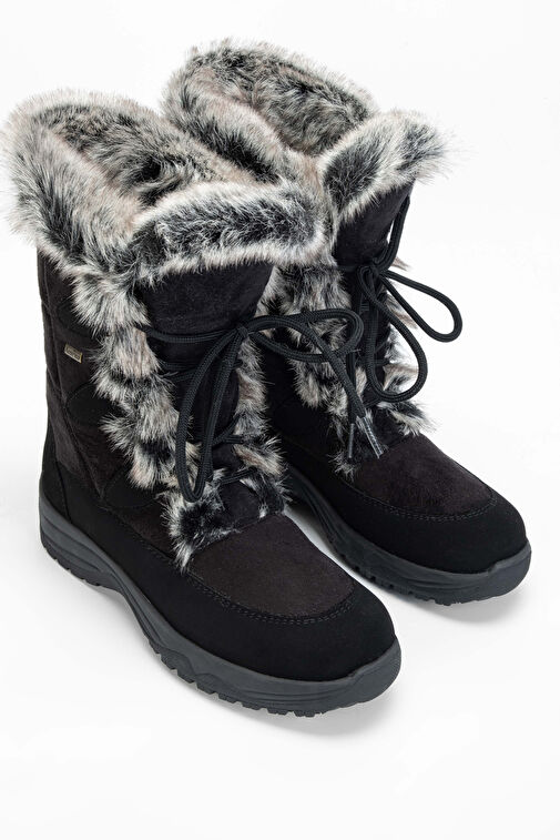 OTHREE Kadın Deri & Tekstil Siyah Kar Botu - Görsel 3