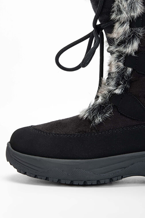 OTHREE Kadın Deri & Tekstil Siyah Kar Botu - Görsel 4