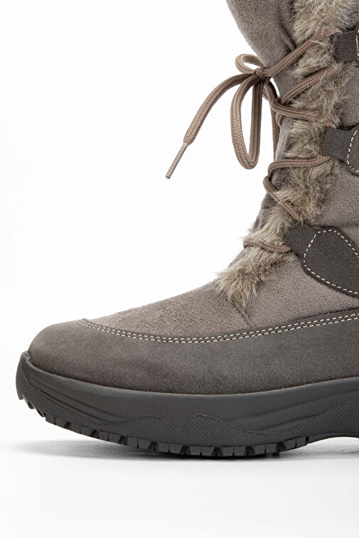 OTHREE Kadın Deri & Tekstil Bej Kar Botu - Görsel 4