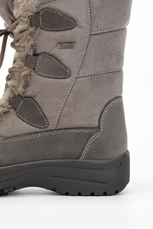 OTHREE Kadın Deri & Tekstil Bej Kar Botu - Görsel 5