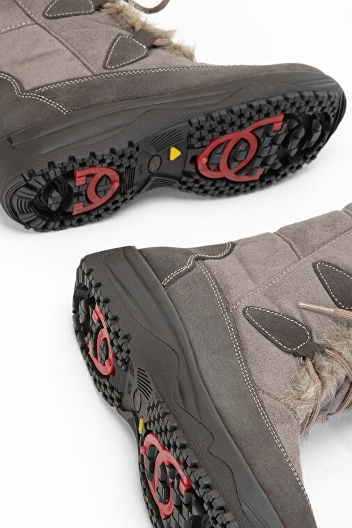 OTHREE Kadın Deri & Tekstil Bej Kar Botu - Görsel 8