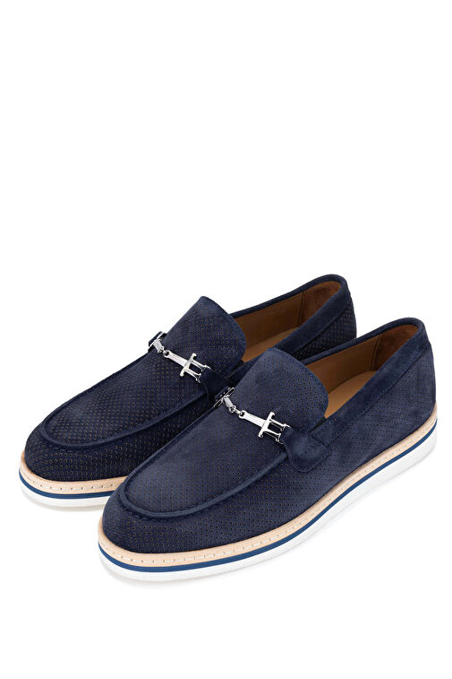 Tamer Tanca Erkek Hakiki Deri Lacivert Süet Loafer Ayakkabı - Görsel 3