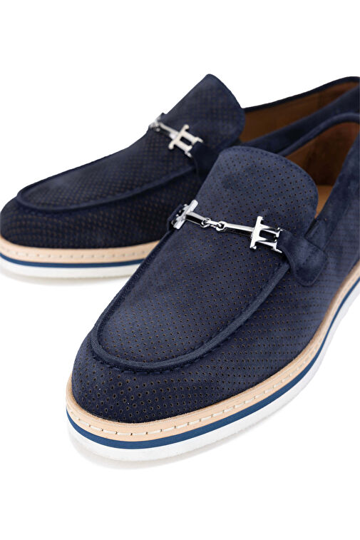 Tamer Tanca Erkek Hakiki Deri Lacivert Süet Loafer Ayakkabı - Görsel 5