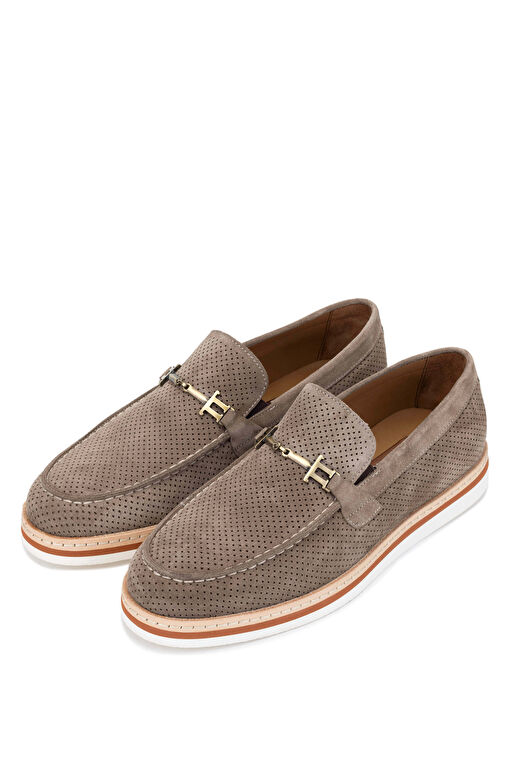 Tamer Tanca Erkek Hakiki Deri Taupe Süet Loafer Ayakkabı - Görsel 3