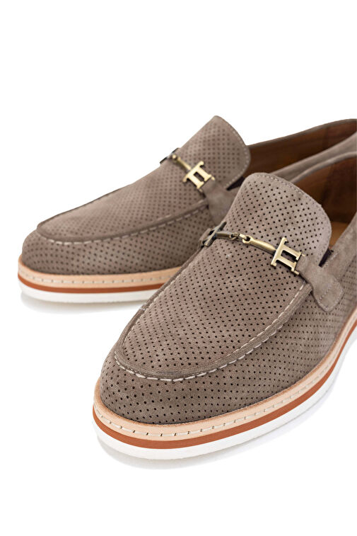 Tamer Tanca Erkek Hakiki Deri Taupe Süet Loafer Ayakkabı - Görsel 5