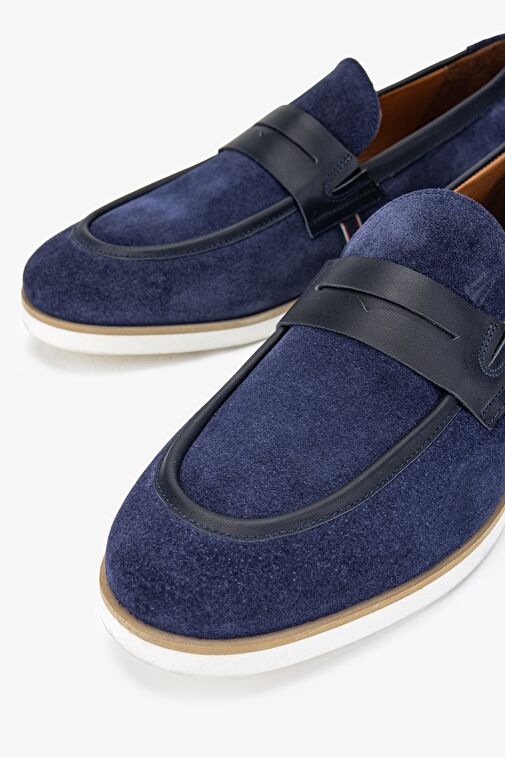 Valmenti Runo Erkek Lacivert Süet Hakiki Deri Loafer Ayakkabı - Görsel 4
