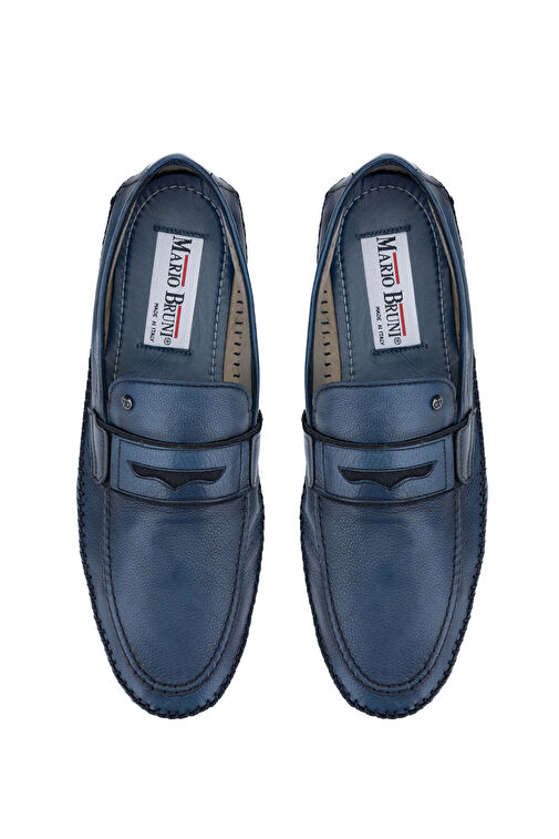 Mario Bruni Erkek Hakiki Deri Mavi Loafer Ayakkabı - Görsel 5