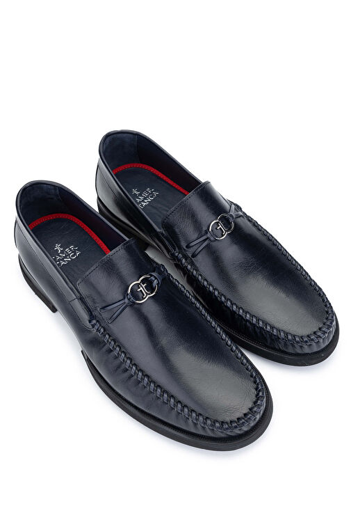 Tamer Tanca Erkek Hakiki Deri Lacivert Loafer Ayakkabı - Görsel 3