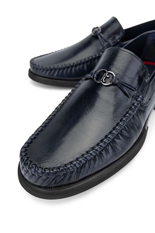 Tamer Tanca Erkek Hakiki Deri Lacivert Loafer Ayakkabı - Görsel 4