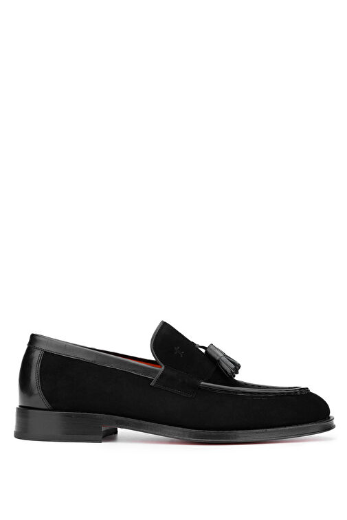 Tamer Tanca Erkek Hakiki Deri Siyah Süet Loafer Ayakkabı - Görsel 2