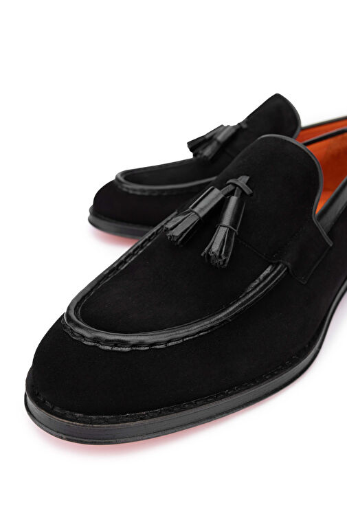 Tamer Tanca Erkek Hakiki Deri Siyah Süet Loafer Ayakkabı - Görsel 5