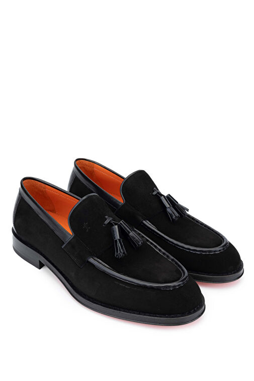 Tamer Tanca Erkek Hakiki Deri Siyah Süet Loafer Ayakkabı - Görsel 4