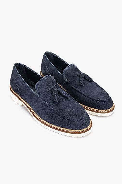 Valmenti Hint Erkek Lacivert Süet Hakiki Deri Loafer Ayakkabı - Görsel 3