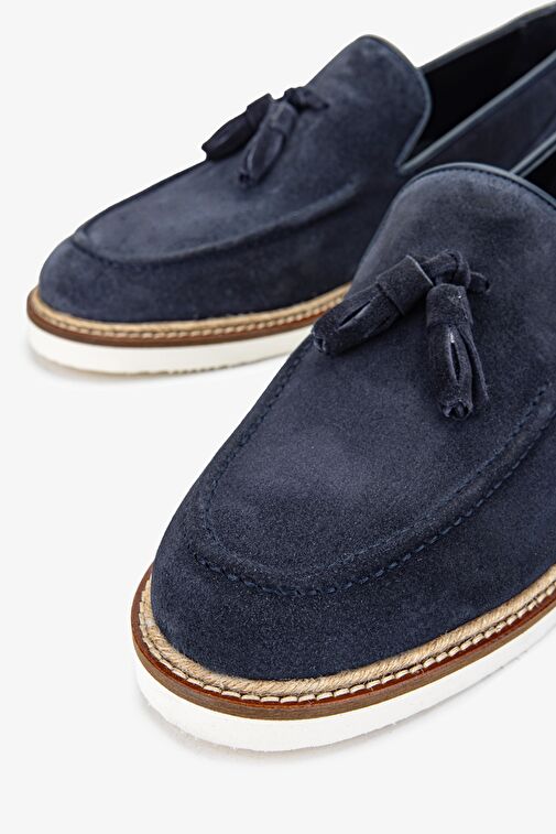 Valmenti Hint Erkek Lacivert Süet Hakiki Deri Loafer Ayakkabı - Görsel 4