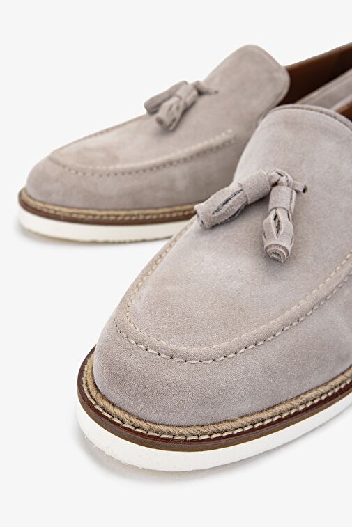 Valmenti Hint Erkek Bej Süet Hakiki Deri Loafer Ayakkabı - Görsel 4