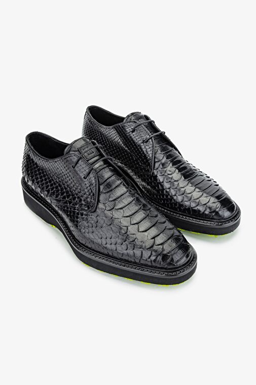 Valmenti Vicardo Erkek Siyah Yılan Hakiki Deri Klasik Ayakkabı - Görsel 3