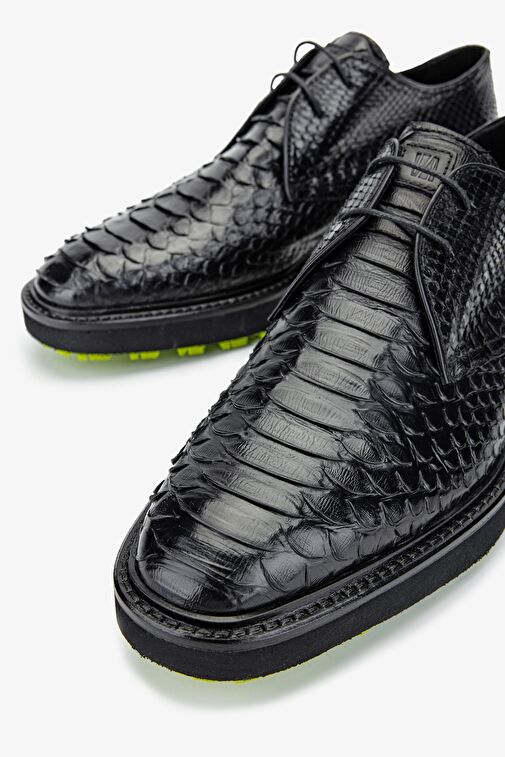 Valmenti Vicardo Erkek Siyah Yılan Hakiki Deri Klasik Ayakkabı - Görsel 4