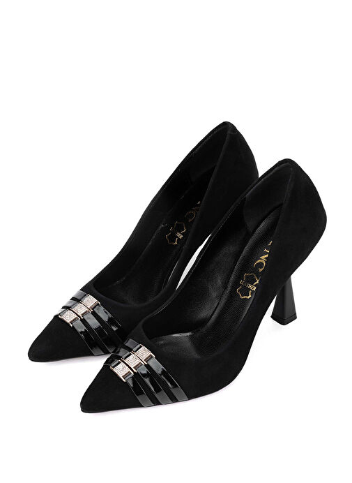 Tamer Tanca Kadın Hakiki Deri Siyah Süet Topuklu Ayakkabı - Görsel 3