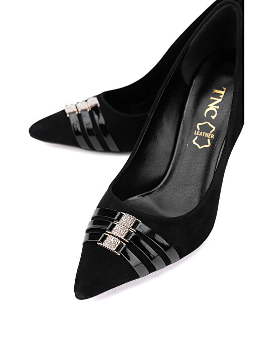 Tamer Tanca Kadın Hakiki Deri Siyah Süet Topuklu Ayakkabı - Görsel 5