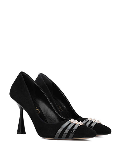 Tamer Tanca Kadın Hakiki Deri Siyah Süet Topuklu Ayakkabı - Görsel 6