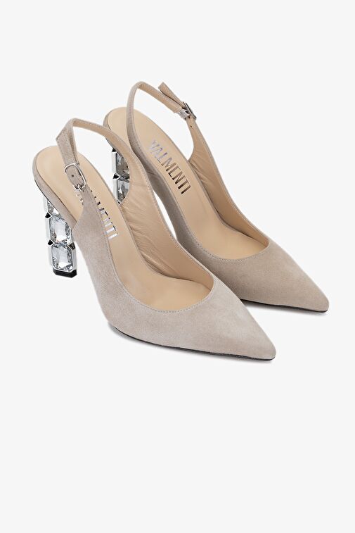 Valmenti Livio Kadın Bej Süet Hakiki Deri Topuklu Ayakkabı - Görsel 3