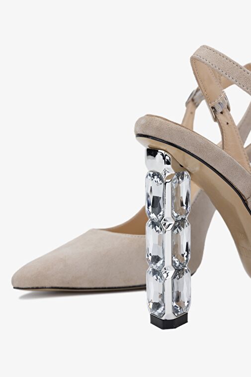 Valmenti Livio Kadın Bej Süet Hakiki Deri Topuklu Ayakkabı - Görsel 4