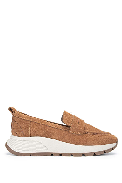 Tamer Tanca Kadın Hakiki Deri Tütün Süet Loafer Ayakkabı - Görsel 2