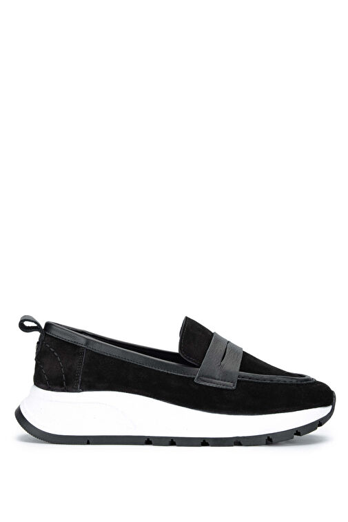 Tamer Tanca Kadın Hakiki Deri Siyah Süet Loafer Ayakkabı - Görsel 2