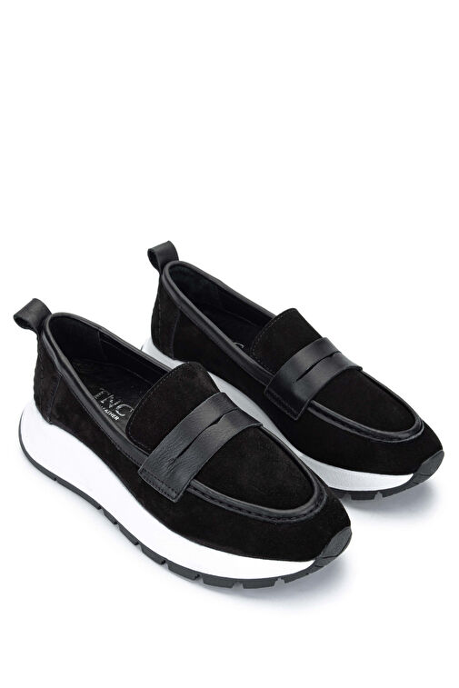 Tamer Tanca Kadın Hakiki Deri Siyah Süet Loafer Ayakkabı - Görsel 3