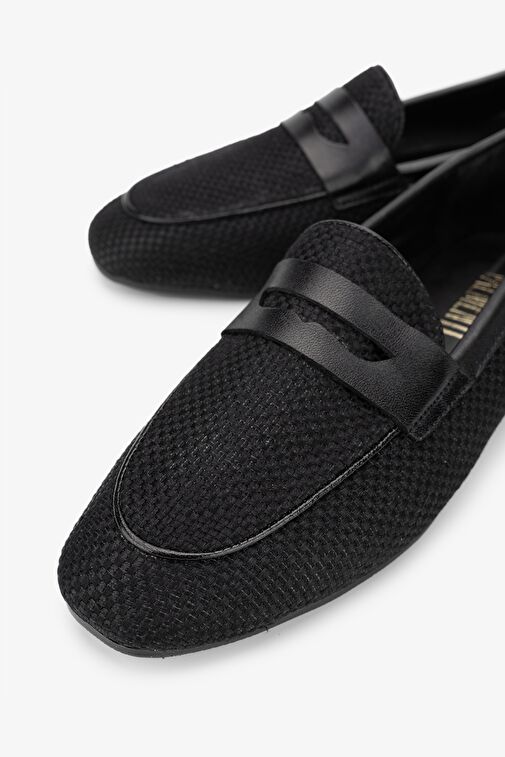 Valmenti Topy Kadın Siyah/Siyah Deri & Tekstil Loafer Ayakkabı - Görsel 3