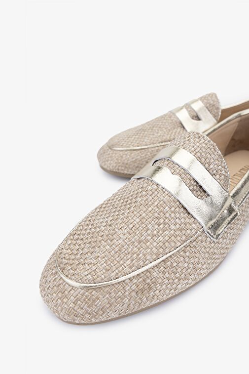 Valmenti Topy Kadın Naturel/Gold Deri & Tekstil Loafer Ayakkabı - Görsel 3