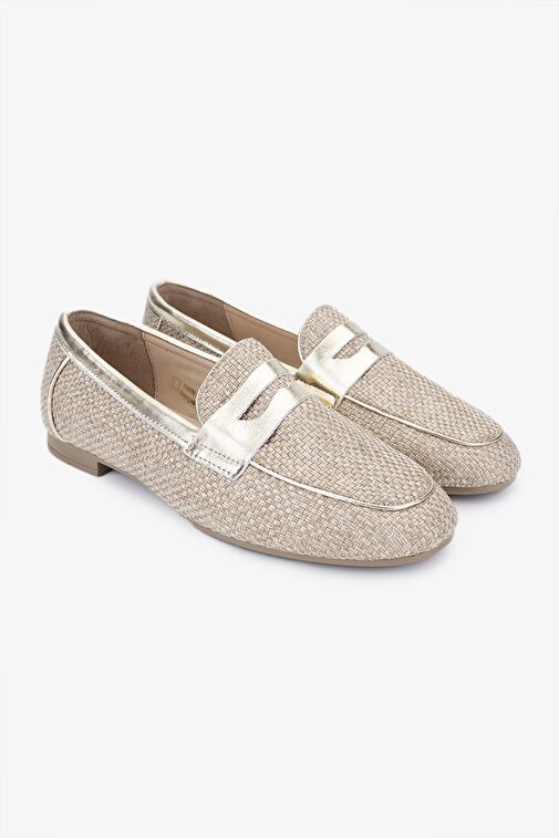 Valmenti Topy Kadın Naturel/Gold Deri & Tekstil Loafer Ayakkabı - Görsel 5