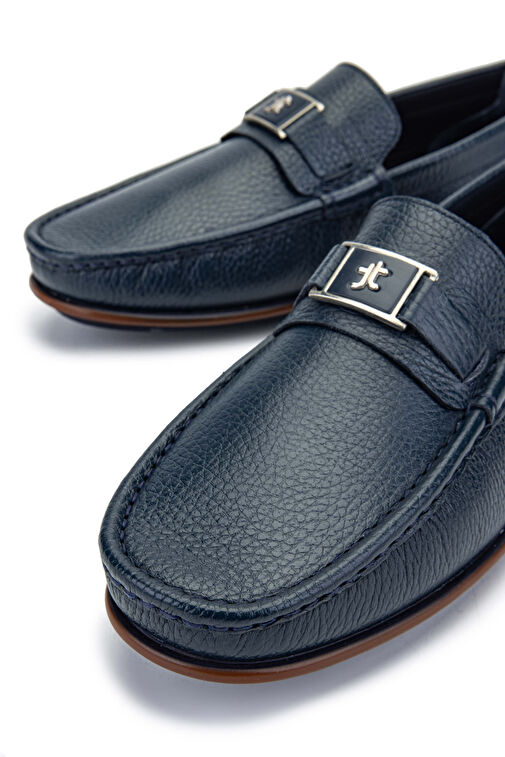 Tamer Tanca Erkek Hakiki Deri Lacivert Loafer Ayakkabı - Görsel 5