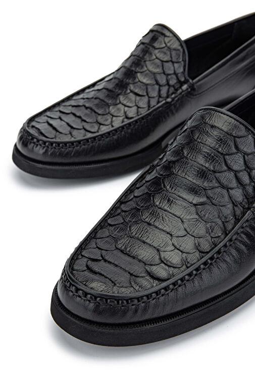 Tamer Tanca Erkek Hakiki Deri Siyah Yılan Loafer Ayakkabı - Görsel 5