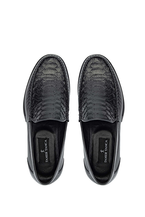 Tamer Tanca Erkek Hakiki Deri Siyah Yılan Loafer Ayakkabı - Görsel 6