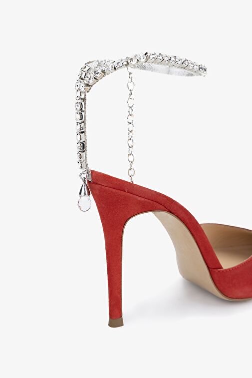 Valmenti Calla Kadın Kırmızı Süet Hakiki Deri Topuklu Ayakkabı - Görsel 6