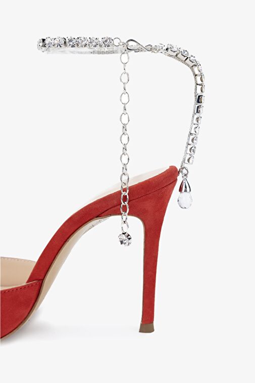 Valmenti Calla Kadın Kırmızı Süet Hakiki Deri Topuklu Ayakkabı - Görsel 5