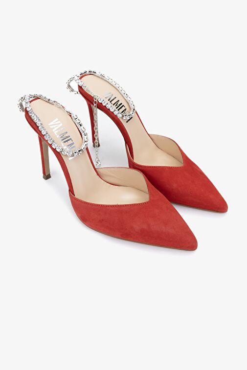 Valmenti Calla Kadın Kırmızı Süet Hakiki Deri Topuklu Ayakkabı - Görsel 3