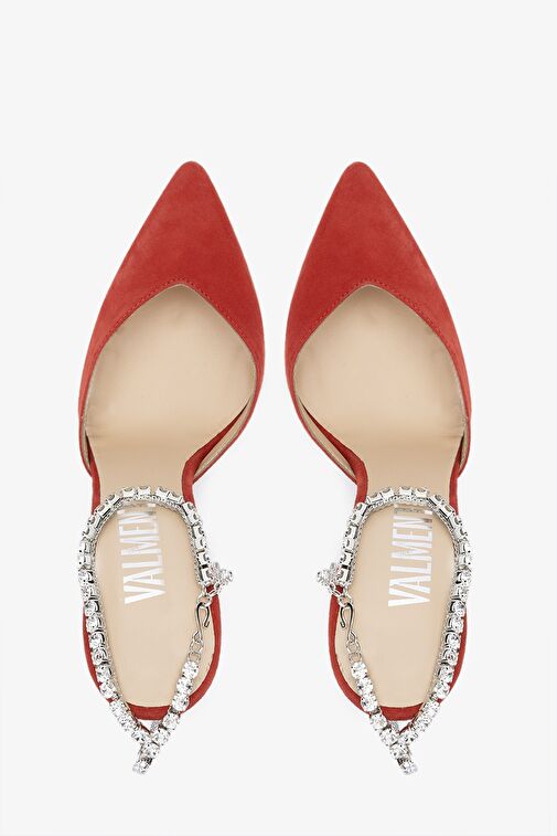Valmenti Calla Kadın Kırmızı Süet Hakiki Deri Topuklu Ayakkabı - Görsel 4