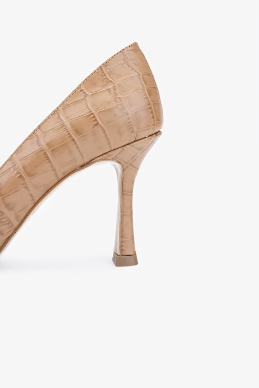 Valmenti Orionex Kadın Caramel Kroko Hakiki Deri Topuklu Ayakkabı - Görsel 5