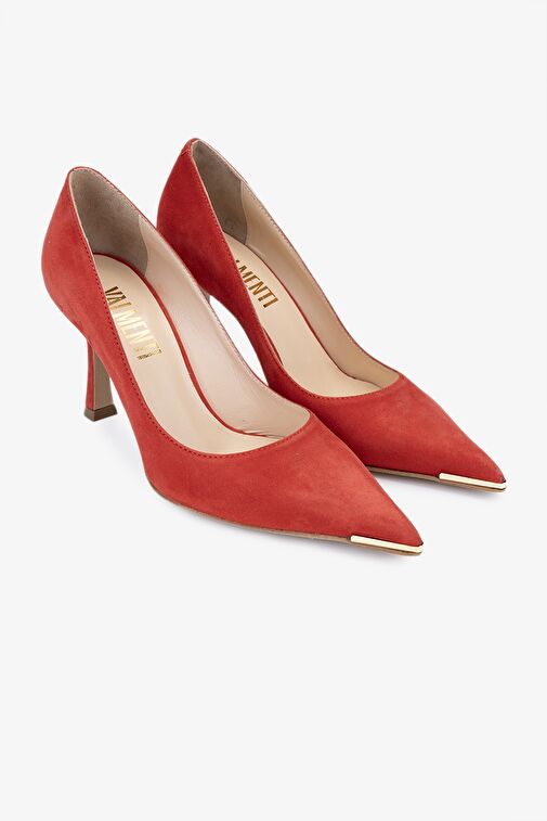 Valmenti Kastin Kadın Kırmızı Süet Hakiki Deri Topuklu Ayakkabı - Görsel 3