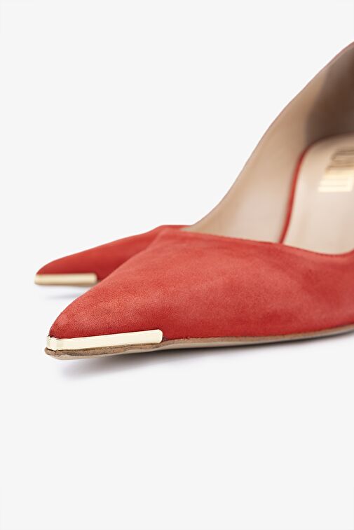 Valmenti Kastin Kadın Kırmızı Süet Hakiki Deri Topuklu Ayakkabı - Görsel 5