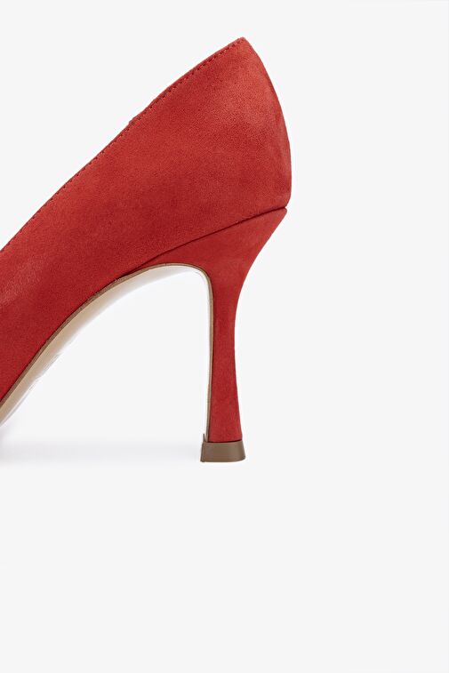 Valmenti Kastin Kadın Kırmızı Süet Hakiki Deri Topuklu Ayakkabı - Görsel 6