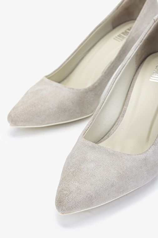 Valmenti Ers Kadın Sampanya süet Hakiki Deri Topuklu Ayakkabı - Görsel 4