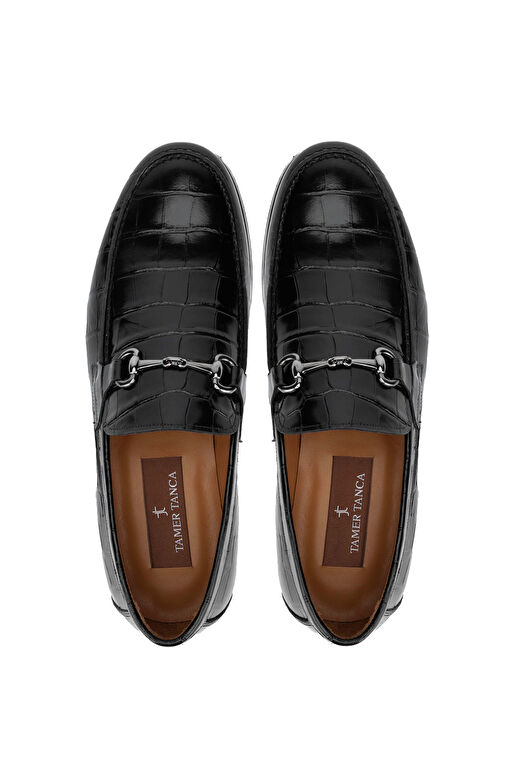 Tamer Tanca Erkek Hakiki Deri Siyah Kroko Loafer Ayakkabı - Görsel 6