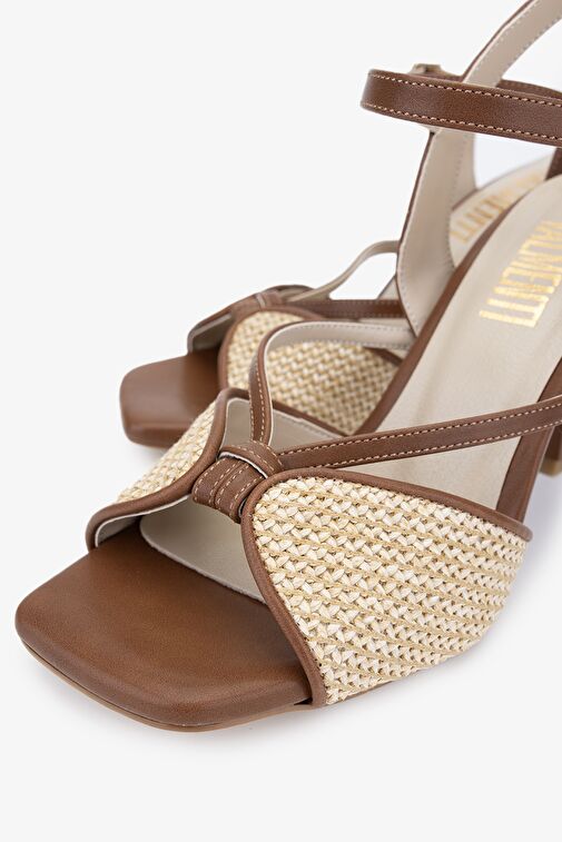 Valmenti Panti Kadın Natural Hasır Hakiki Deri Topuklu Ayakkabı - Görsel 4