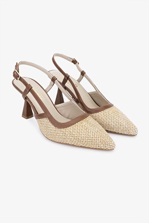 Valmenti tinni Kadın Natural Hasır Tekstil Topuklu Ayakkabı - Görsel 3