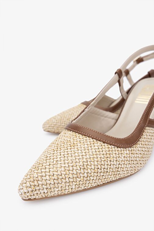 Valmenti tinni Kadın Natural Hasır Tekstil Topuklu Ayakkabı - Görsel 4