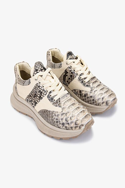 Valmenti Lyra Kadın Bej yılan Hakiki Deri Sneakers & Spor Ayakkabı - Görsel 3
