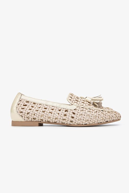 Valmenti Armis Kadın Bej Hasır Hakiki Deri Loafer Ayakkabı - Görsel 2